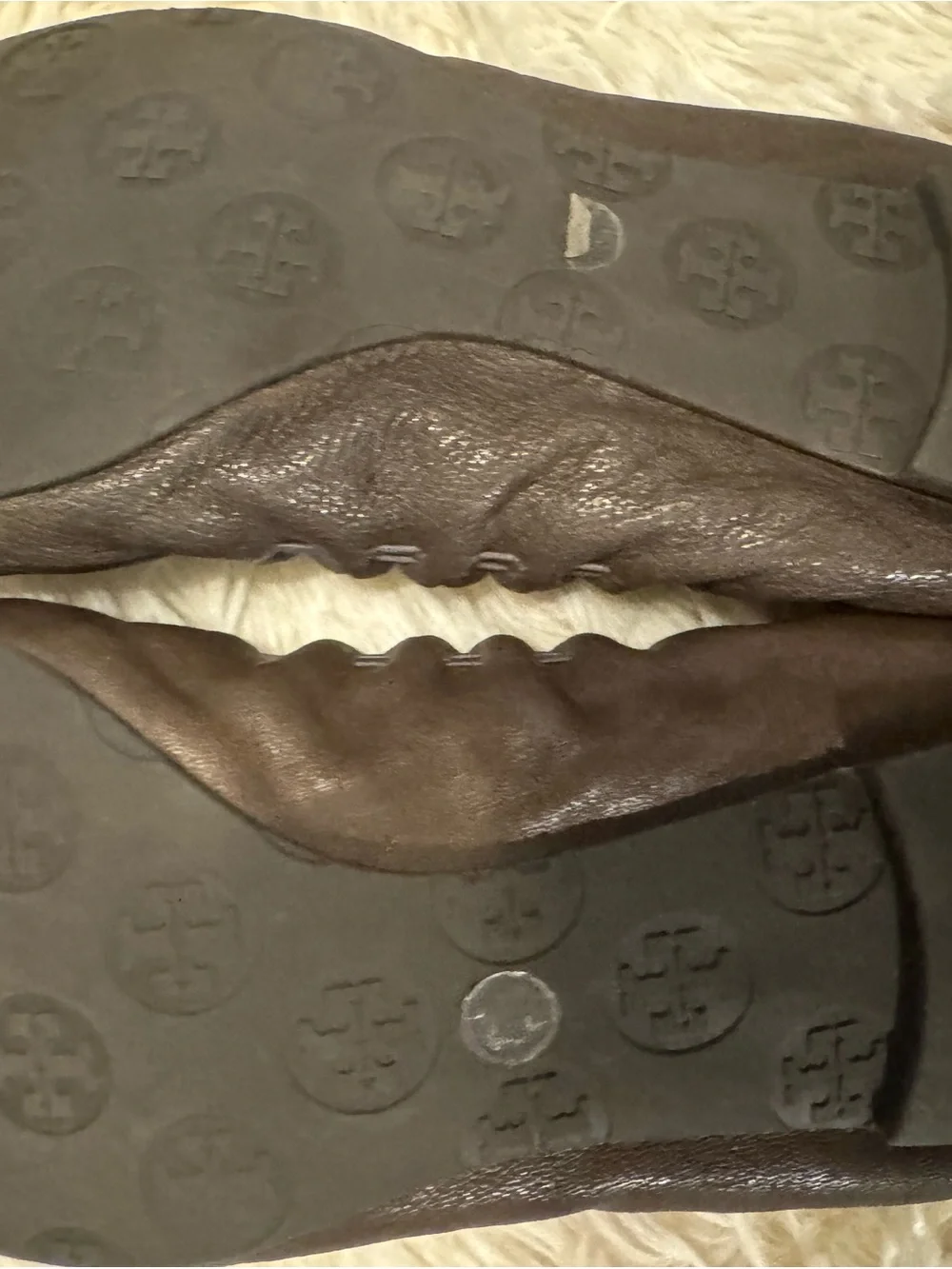 Tory Burch Brown Leather Scalloped Ballet Flats